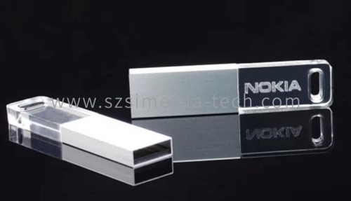 Crystal USB Flash Drive 3D Logo inside Custom logo with LED light